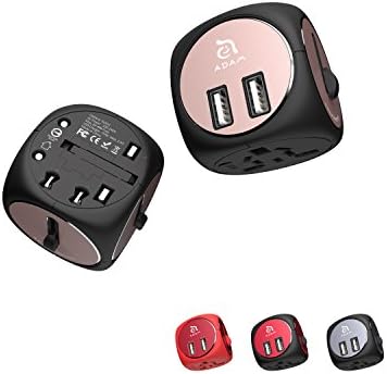 Universal USB Converter Adapter - Plug in Wall Outlet for Power - Dual USB for International Travel - Charge Cell Phone in Europe, USA, UK, AU & More - Omnia TA502 Black/Rose Gold