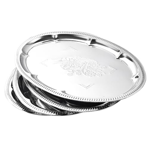 Photo 1 of 4-Pack 15.7" x 11.8" Large Silver Serving Trays Set - Oval Floral Engraved Mirror Tray, Birthday & Wedding Tableware Platters for Whiskey, Cookies, Charcuterie, Snacks, Desserts, Party Food Display