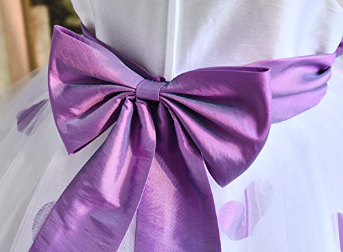 Girls Tutu Bow Dress Petals Princess Flower Dress with 3D Roses for Birthday Wedding Party (5, Purple) - Thumbnail 4