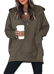 AlvaQ Womens Button Up V Neck Hoodies Casual Long