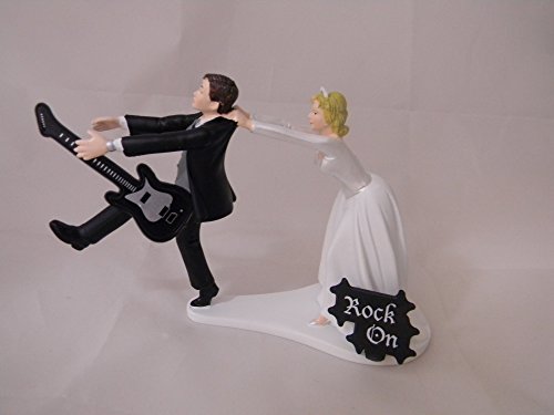 Wedding Reception Party Running Groom Black Guitar Band Music Cake Topper
