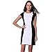 Weixinbuy Women's Short Sleeve Slim Fit Office Lady Mini Dress Black White