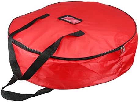 Christmas Wreath Storage Bag, Xmas Large Wreath Container, Decorative Wreath Storage, Reinforced Wide Handle & Dual Zippered Bag, Heavy Duty Protect Your Holiday Advent, Garland, 30" Wreath Bags, Red