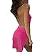 VANCOL Women's Sexy Deep V-Neck Halter Backless Slit Mini Party Club Dress (M, Rose Red)