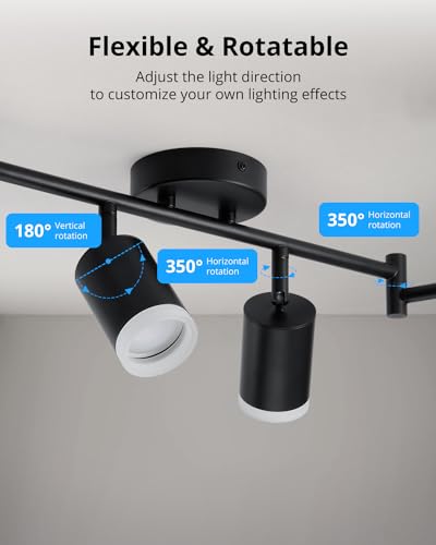Gr4tec Spotlight Ceiling Lights 6 Way, Black Ceiling Light Fitting Rotatable, Modern LED Spotlight Bar GU10, Indoor Kitchen Spot Light for Living Room Bedroom Hallway, Bulb Not Included