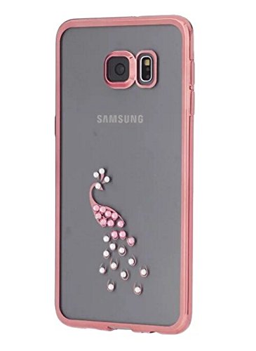 Galaxy S8 Plus,Double-Lin Peacock Glitter Bling Crystal Rhinestone Diamond  Clear Rubber Plating Transparent TPU Soft Bumper Case Cover for Samsung