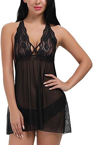 Women's Lingerie Lace bodysuit Pajamas Sets Chemise Babydoll Dress Black XXL
