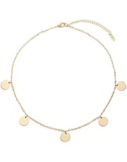 Happiness Boutique Damen Kette mit Plättchen in Goldfarbe | Kette Runde Disk Anhänger im Geometrischen Design