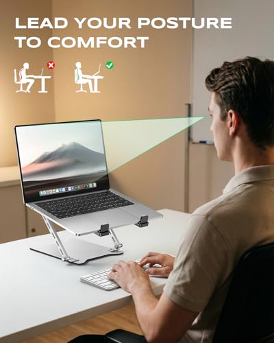 Babacom Ultra-Slim Portable Laptop Stand for Desk, Height Adjustable & Dual-Bar Support Laptop Riser Holder, Ventilated Foldable Laptop Computer Stand, Compatible with MacBook/Tablet (10-15.6")