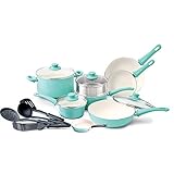 GreenLife Soft Grip 16pc Ceramic Non-Stick Cookware Set, Turquoise (Renewed)
