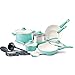 GreenLife Soft Grip 16pc Ceramic Non-Stick Cookware Set, Turquoise (Renewed)