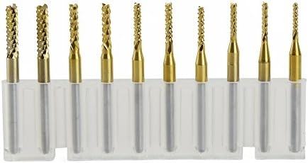 10PC Titanium Coat Carbide 1.5mm-3.175mm End Mill Engraving Bits CNC Rotary Burrs Set (ST1.5-3.175mm-10Ti)