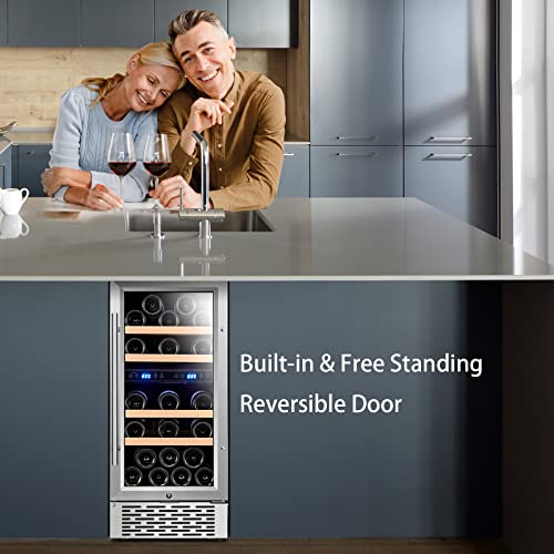 VINERIE Elegant 15 Inch Wine Cooler Refrigerators, 30 Bottle Dual Zone