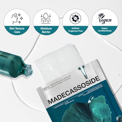 MEDIHEAL Essential Face Mask [Madecassoside] Blemish Repair 10 pcs. with 98% Purity Madecassoside & Hyaluronic Acid - Soothing Care, Hydrating- Travel Essentials, Vegan Formula Korean Sheet Mask
