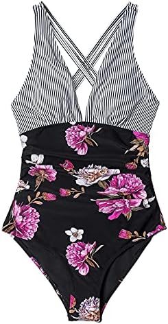 CUPSHE Women's One Piece Swimsuit V Neck Tummy Control Cross Back Vintage Swimwear Bathing Suits