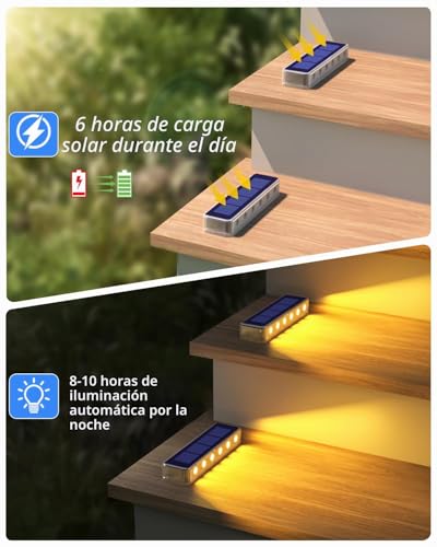DetarZinLED Solar Lights LED Outdoor Garden, 4 Pcs Solar Lights Outdoor LED Light Stairs Waterproof IP68, Warm White Outdoor Solar Light for Stairs, Garden, Patios, Terrace, Fence, Deck