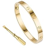 QUEEN JULIA Gold Bracelets for Women Couples Bracelets Titanium Steel Love Bracelet Buckle Pulseras de Mujer Valentines Wedding Couples Buckle 6.7 inch