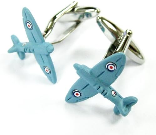 WW2 Blue Supermarine Spitfire Cufflinks Aviation Cuff Links Airplane Gemelos 022001-3
