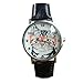 Women's Watch Cat Pattern Leather Band Analog Quartz Vogue (Black)