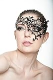Kayso Inc Signature Phantom of the Opera Venetian Laser Cut Masquerade Mask, Reverse Black with Clear Rhinestones