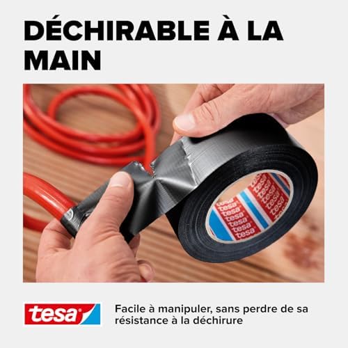 extra Power Universal Ruban Adhésif Toile - Tenue extra forte - Duct Tape pour les Réparations, la Fixation, l'Étanchéité et plus Encore - Noir - 3 Rouleau - 10 m x 50 mm
