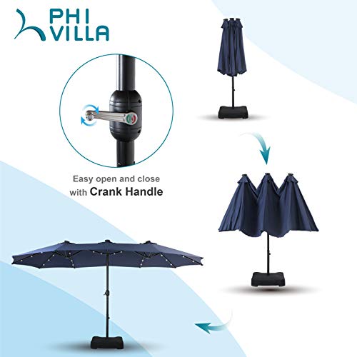 PHI VILLA 15ft Large Patio Umbrella with Solar Lights, DoubleSided