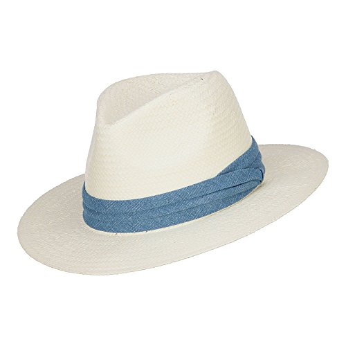 Toyo Fedora Hat with Color Band - Cream Denim OSFM