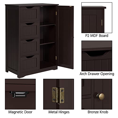 Yaheetech Large Bathroom Floor Cabinet With 4 Dawers And Single Door ...