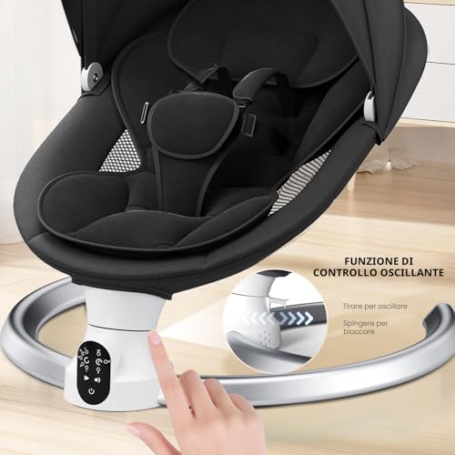 Ixdregan Electric Baby Bouncer – App and Remote Control Electric Baby Rocking Chair with 3 Timers, 5 Swing Speed, 10 Music, Baby Bouncer, Bluetooth Soft Padded Baby (App Black)