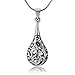 CHUVORA 925 Oxidized Sterling Silver Open Filigree 3D Puffed Teardrop Design Pendant Necklace, 18