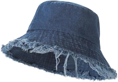 RainFlowwer Frayed Jeans Bucket Hat for Women, Girls Sky  display picture 1