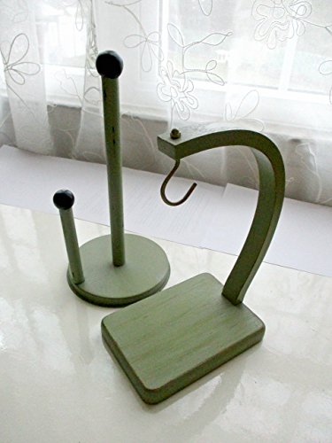 Paper Towel Holder, Banana Holder, Upcycled, Distressed, Sage Mint and Black, Kitchen Decor, Kitchen Countertops, Cleaning Tools, Fresh Fruit Holder, Kitchen Organization, Kitchen Storage