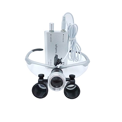 Dental Surgical Binocular Loupes 2.5X420mm Optical Glass + 3W LED HeadLight Silver by Purple-Violet