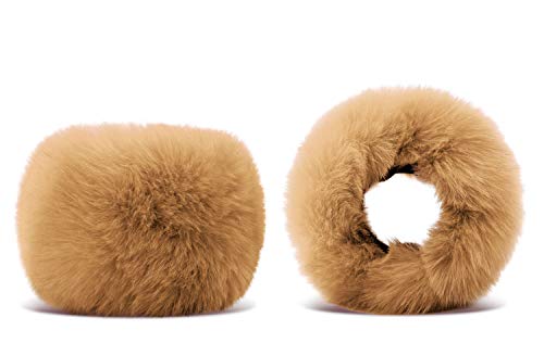 Jasmine Women's Faux Fur Cuff Warm Thick Winter Wrist Cuffs Warmers,Light Brown - Thumbnail 4