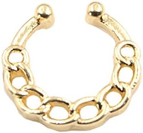 Fake Septum Clicker Nose Ring Non Piercing Hanger Clip Body Jewelry (Gold)