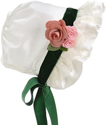 Hanakimi Lace Edge Open Back Flower Trimmed Bonnet JM1002