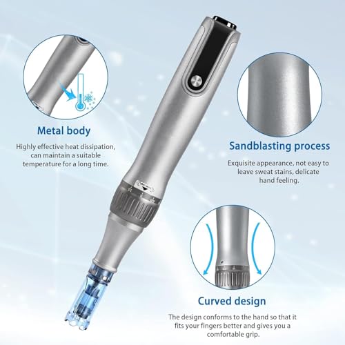 Microneedling Pen M8S, Professional Dr.pen Wireless Dermapen with 6pcs 12PIN 36PIN Replacement Cartridges Needles, 6 Speed Levels 0.25-2.5mm Adjustable