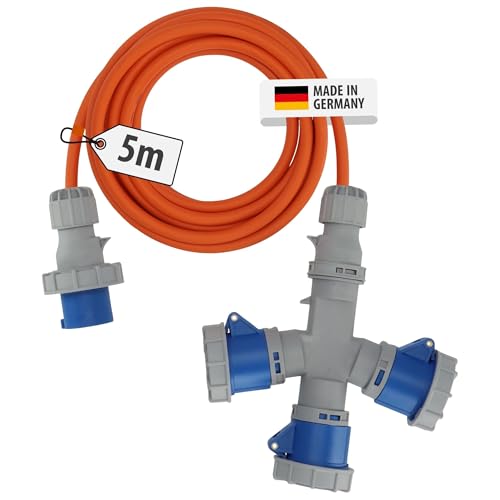 Brennenstuhl CEE Extension Lead with 3-Way Splitter (2m H07RN-F 3G2,5, 3x CEE 230V Socket 16A, IP67 Rating, max. 3680W total power, for Camping, Outdoor, Market Stalls)