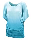 LL WT1052 Womens Round Neck Short Sleeve Dip-Dye Dolman Top XL AQUA