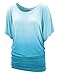 WT1052 Womens Round Neck Short Sleeve Dip-Dye Dolman Top XXL AQUA