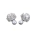 Cuicanstar Women's Silver Plated Double Sides Round Faux Pearl Rhinestones Stud Earrings CZ Hollow Lace (White)