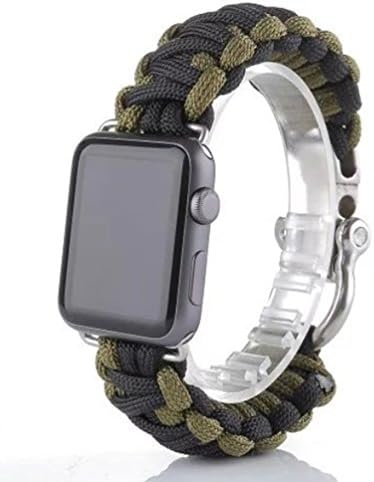 38mm Survival Rescue Bracelet Outdoor Camouflage Apple Watch Band,Seven-core Umbrella Rope Smart Watch Band Replacement Link Bracelet Strap for Apple Watch (Army Green&amp;Black)