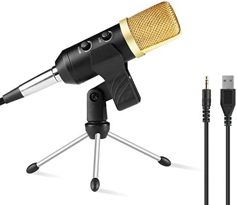 Condenser Studio Recording Microphone with Stand WOQI Professional Podcasting Broadcasting USB Microphone for Computer PC Laptop-Gold