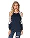 StyleDome Women's Casual Long Sleeve Lace Shirt Cold Shoulder Tops Basic Tee Crochet Blouses 3-Navy L