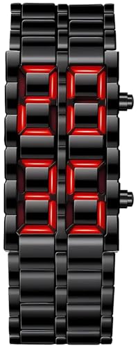 Women's Men's Watches Fashion Novelty Lava Red Blue LED Digital Stainless Steel Black Bracelet Watches, Red, Digital