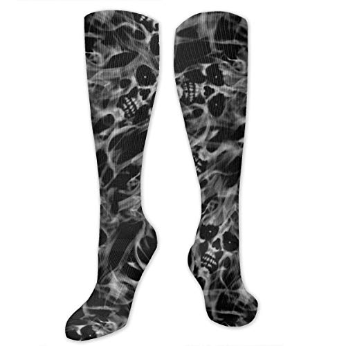 Compression Socks for Women Men Nurses Runners - Best Medical Stocking for Travel, Maternity, Running, Athletic, Varicose Veins - Ghost Skulls and Flames