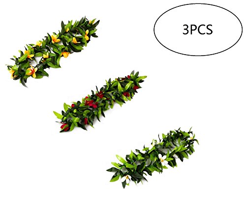 3pcs Tropical Hawaiian Luau Lei Green Leaves for Hawaiian Luau Party Favors
