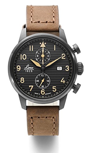 Laco Engadin Two-Eye Chronograph Watch with 42mm PVD Case and Corrugated Dial 861976