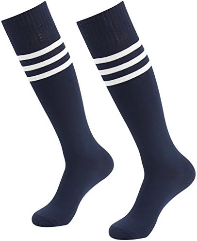Suniga buaswa Womens Mens Athletic Long Tube Team Socks 2 Pairs Navy with White Stripes