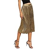 Women's Winter Luxury Gold Velvet Leg Length Lady Pleated A-Line Midi Skirts
